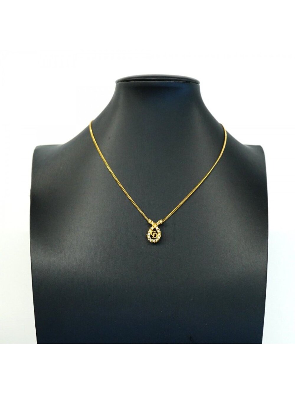 Dior Necklace CD Logo Gold Plated Line Stone - Picture 5 of 6